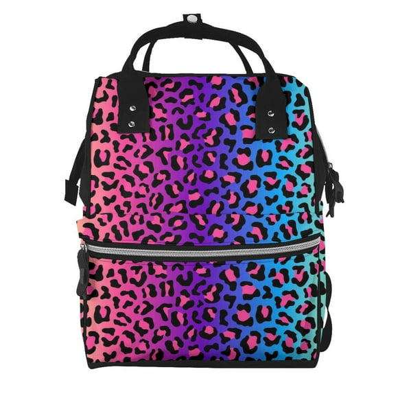 Easygdp Leopard Neon Rainbow Gradient para Bolsa de Bebé de Gran Capacidad con Múltiples Bolsillos, Bolsa de Pañales para Padres, Bolsa de Viaje Organizada y Elegante