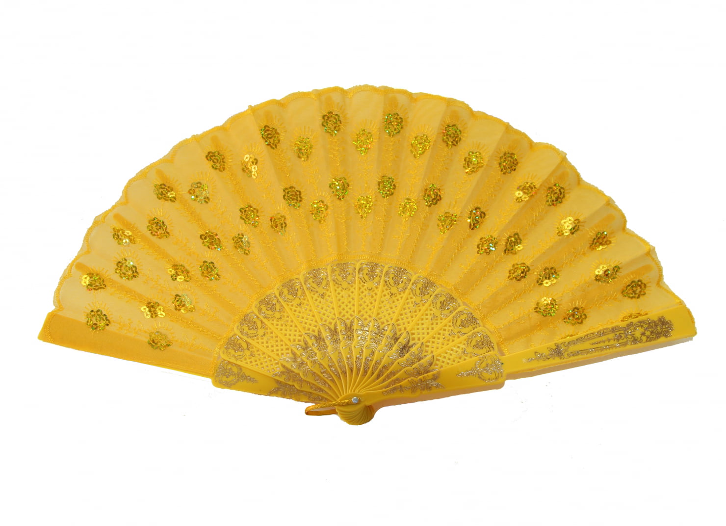 Colorful Peacock Pattern Sequin Fabric Hand Fan 