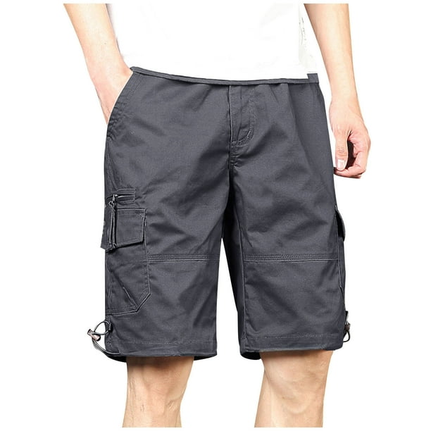 Pantalones Cortos para Hombre con Bolsillos con Cremallera Bolsillos Múltiples Pantalones Cortos de Longitud de Rodilla de Algodón, Cinturón Incluido Pantalones de Trabajo Al Aire Libre