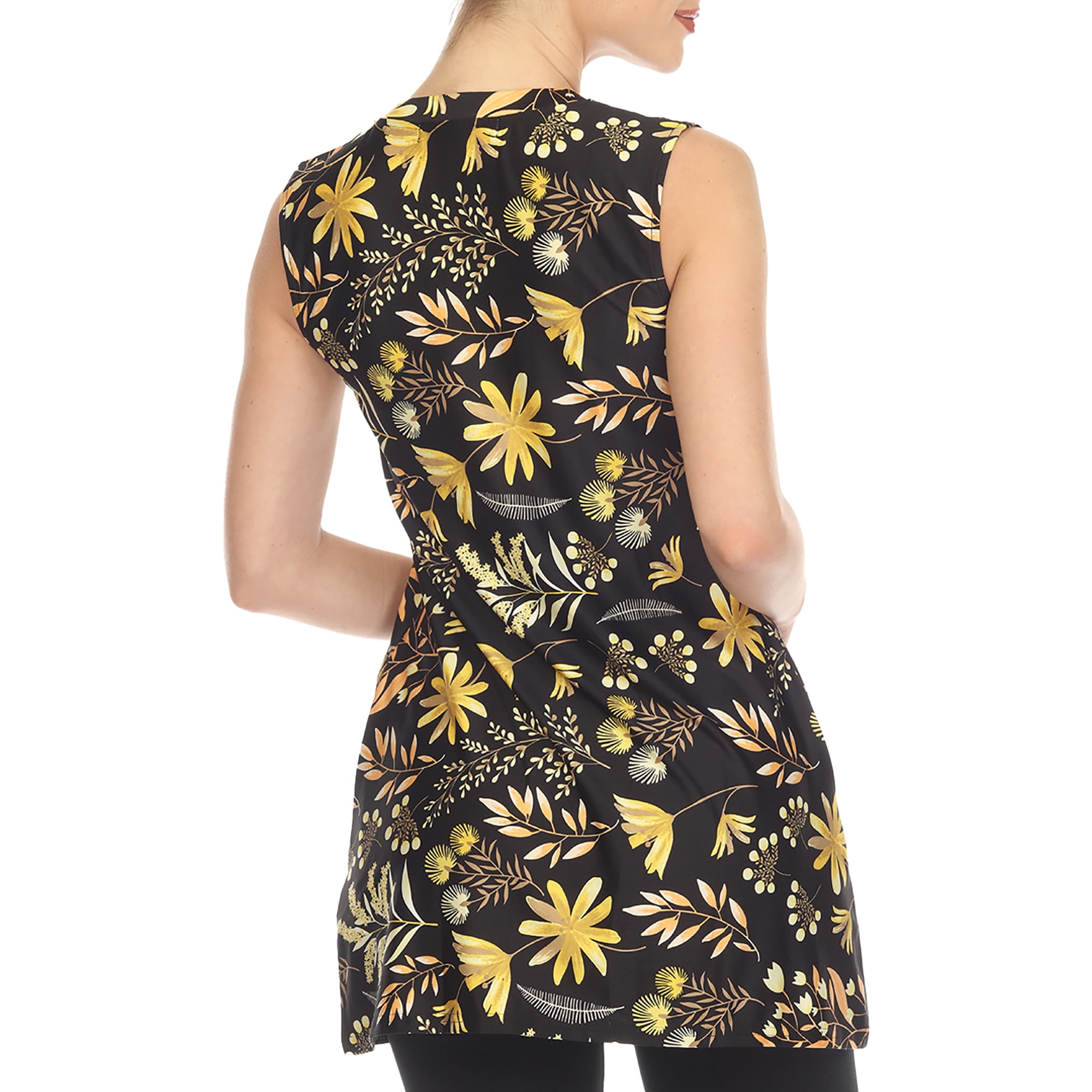 White Mark Women's Sleeveless Floral Pleated Tunic Top with Pockets