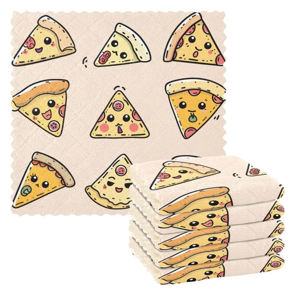 Cute Pizza Kitchen Towels 6 Pcs Dish Towels Absorbent Soft Quick Dry Towel Dish Rags for Washing Dishes