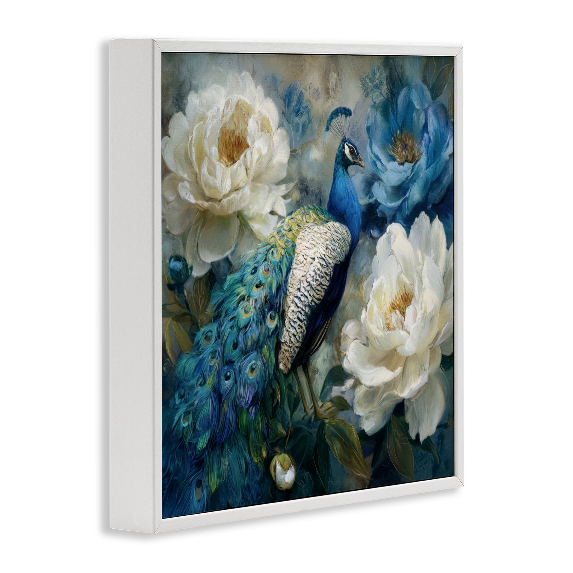 Stupell Industries Pretty Peony Peacock White Framed Giclee Art, design by Tina LeCour