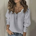 thumbnail image 2 of YWDJ Womens Tops Casual Fashion Women's Solid Patchwork V-Neck Zipper Long Sleeves T-Shirt Blouse Tops Gray XS, 2 of 8