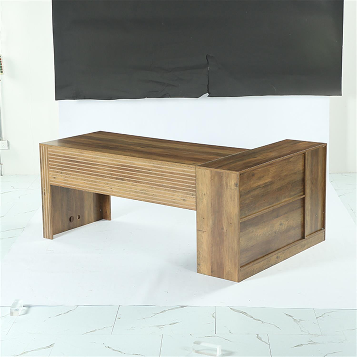 Demi Bonn 72" L-Shaped Desk, Executive Desk Office Computer Desk with Cabinet for Home Living Room, Office, Brown