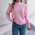 thumbnail image 4 of Ediodpoh Womens Sweaters Solid Round Neck Long Sleeved Stand up Collar Pullover Casual Top Soft Pink L, 4 of 7