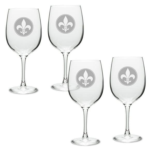 Fleur de Lis Deep Etched Classic Red Wine Glass Set of 4