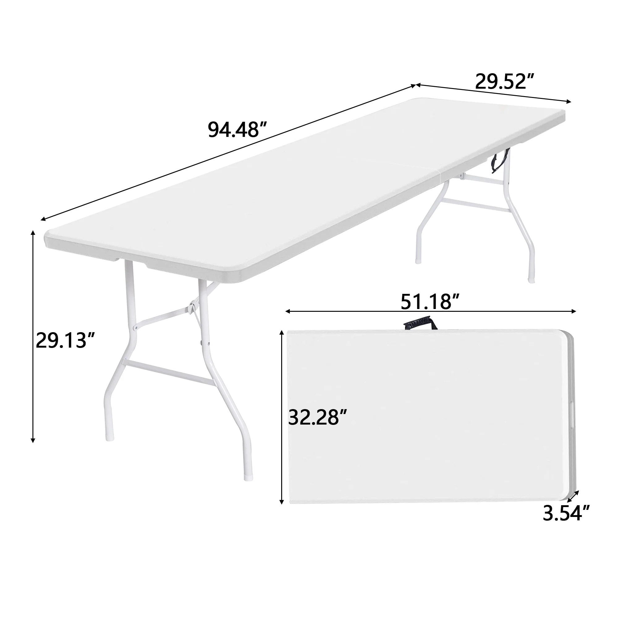 Leumius 8 Foot Folding Table,Indoor Outdoor Table for Picnic Party Dining Camping,White