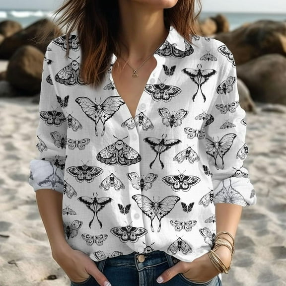 Butterfly and Moth Blouse Shirt, Cottagecore Aesthetic Shirt, Botanical Outfit, Blouse Blouse, Shirt For Women, Women Shirt, Button Up Shirt