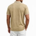 thumbnail image 4 of Men'S Textured Knit Half Zip Collared Short Sleeve Polo Shirt Retro Casual Tops For Summer Daily Wear And Golf Sports,Khaki,M, 4 of 6