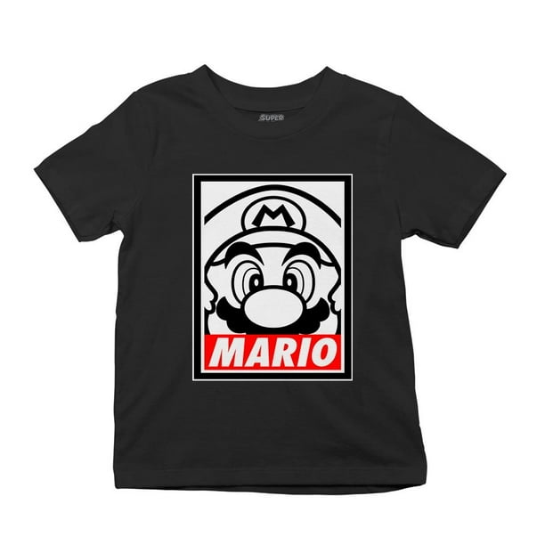 Playera Nintendo Fan Army Talla 6 Manga corta con estampado Mario Bros Blanco y Negro