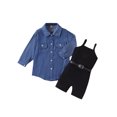 thumbnail image 1 of xiaxaixu Fall Outfits for Kids Girl Solid Color Sleeveless Rib Knit Cami Playsuits Rompers with Belt and Denim Shirts Coat 2Pcs Clothes Set, 1 of 9