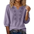 thumbnail image 2 of Embroidered Linen Shirts For Women Summer Blouses For Women Gauze Tunic Tops For Women Boho Peasant Gauze Blouses Peasant Blouse Lightweight Linen Blouses For Women Flowy Tops For Women Purple 2XL, 2 of 8