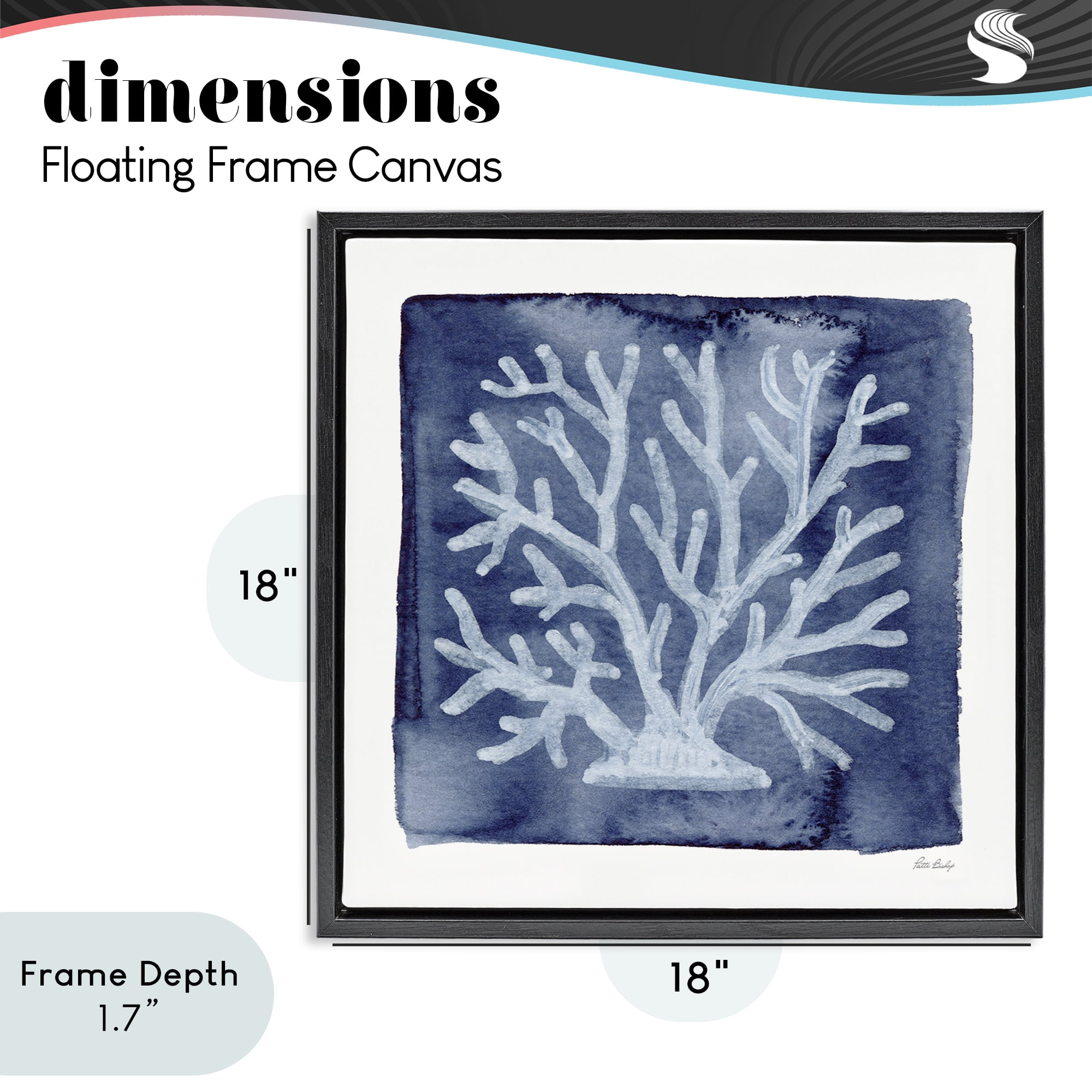Stupell Industries White Coral on Indigo Black Framed Floater Canvas Wall Art, design by Patti Bishop