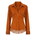 thumbnail image 4 of QHFBli Womens Fringe Suede Western Cowgirl Shirts Vintage Long Sleeve Button Down Rodeo Tops Slim Fit Country Concert Jacket, 4 of 4