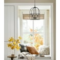 thumbnail image 7 of Kira Home Enslow 17" 3-Light Farmhouse Pendant Light, Bird Cage Design, Gray Oak Wood Style + Sandblasted Black Finish, 7 of 7