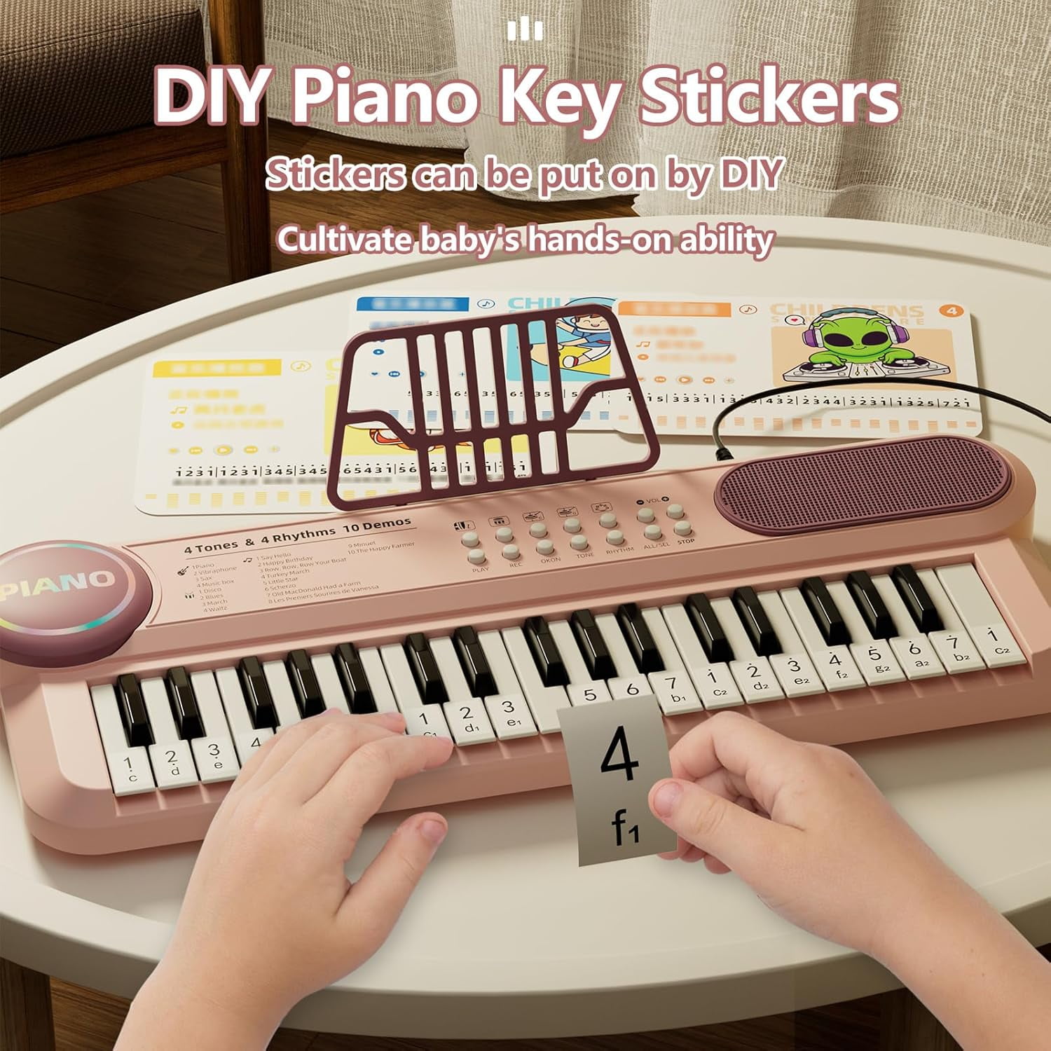 Digital Music Piano Keyboard for Kids, 37 Keys Portable Electronic Musical Instrument, Multi-function Keyboard with Microphone for Kids Boys Girls Birthday Gifts, Pink