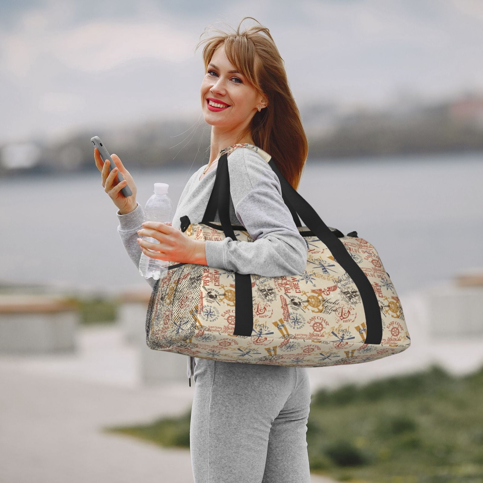 Fuzoiu Vintage Nautical Print Travel Duffle Bag,Carry On Tote Bags,Duffel Bag,Sport Gym Bag, Hospital Bag for Labor and Delivery, Overnight Bag,Luggage Bag