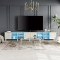 thumbnail image 1 of WAMPAT Set of 2 Mid-Century TV Stand with Blue LED Light，Modern Entertainment Center with Door Storage and Open Shelf for up to 100 Inch TV, TV Console Table for Living Room, 1 of 7