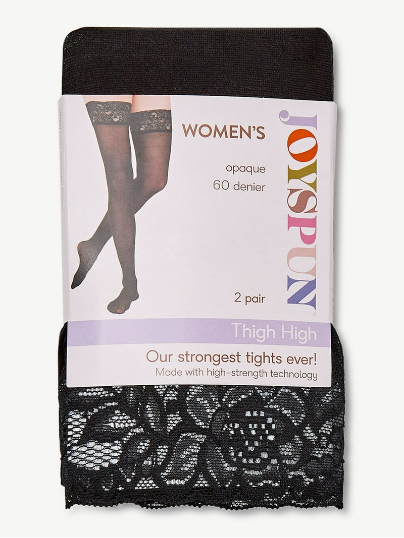 Joyspun Women's Opaque Lace Top Thigh Highs 2-Pack, Lightweight 60