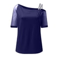 thumbnail image 5 of USSUMA Cold Shoulder Sequined Mesh Summer Tops for Women 2022 Trendy Solid Color Womens Tunic Tops Off the shoulder Basic Shirts Tees Short Sleeve Dressy Blouses for Women, 5 of 8