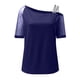 thumbnail image 5 of Ichuanyi Womens Swimsuits Clearance Women's Casual Blouse Solid T-shirt Mesh Off-the-shoulder Patchwork Short Sleeves Tops Ichuanyi Ichuanyi, 5 of 9