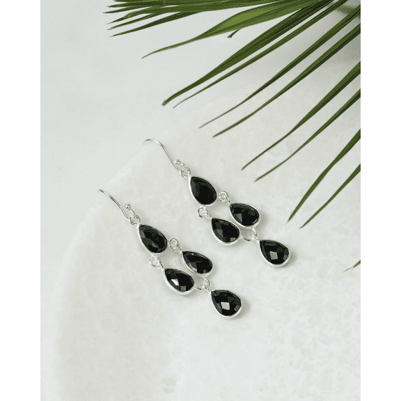 Sechi Black Onyx Dangle Earrings 925 Sterling Silver Gemstone Jewelry