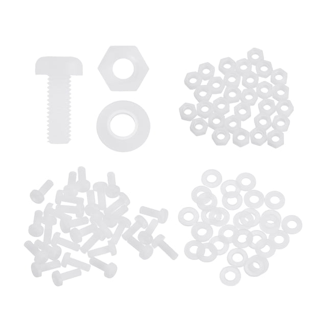 Kit de Tornillos de Cabeza Redonda de Plástico de Nylon Uxcell 30 Set M3x8mm, Tuercas Hexagonales y Arandelas