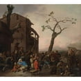thumbnail image 2 of Johannes Lingelbach 13x12 Black Ornate Wood Framed Double Matted Museum Art Print Titled: Peasants Dancing (1651), 2 of 5
