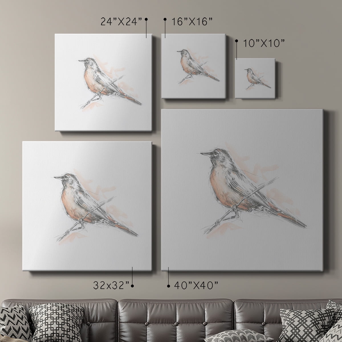 Wexford Home Robin Bird Sketch II-Premium Gallery Wrapped Canvas, 24" x 24" - Ready to Hang