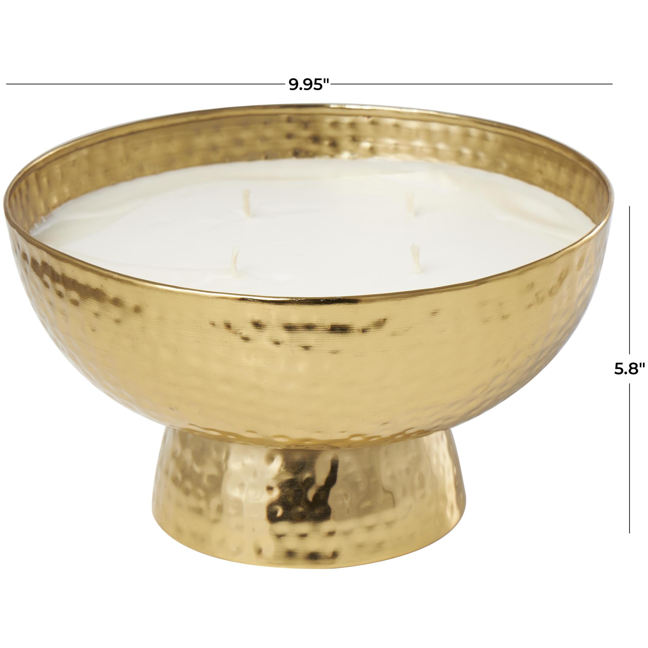 DecMode Gold Metal English Garden Scented Wide Hammered 70 oz 4 Wick Candle with White Wax