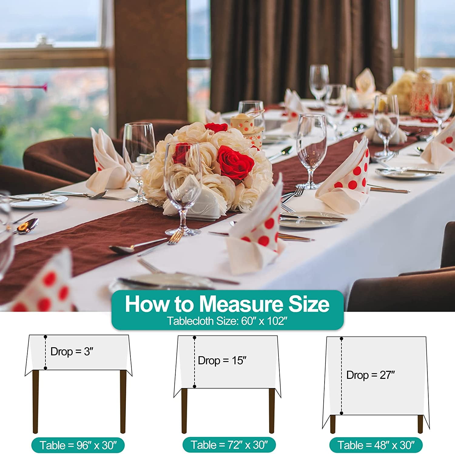 Emart 6 Pack Rectangle Tablecloth,60×102 inch White 100% Polyester,Banquet,Wedding,Party,Picnic