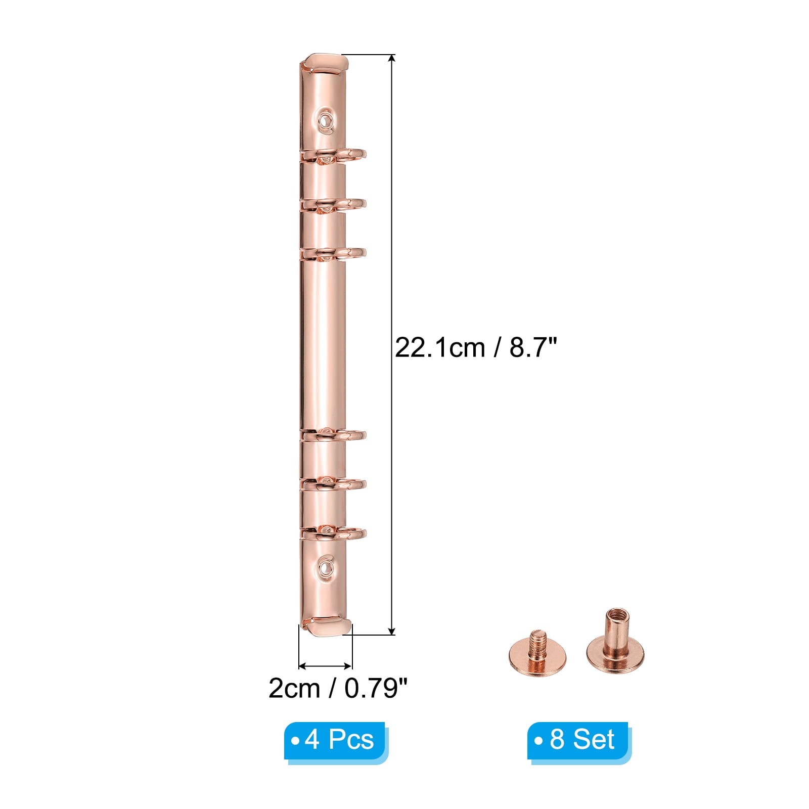 6 Holes Ring Binder, A5 Notebook 20mm Binder Mechanisms, Rose Gold, 4 Set