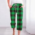 thumbnail image 2 of DDAPJ pyju Womens Capri Pants Plaid Print Casual Loose Straight Leg Pants High Waisted Drawstring Yoga Capris Summer Wide Leg Cropped Pants with Pockets Green M, 2 of 5