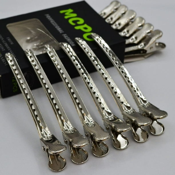 12 Piezas Pinzas de Pelo de Pico de Pato de Metal para Seccionar el Cabello Pinzas de Cocodrilo para Peinar Pinzas de Pico de Pato Divididas con Agujeros Antideslizantes Herramientas de Peinado de Pel