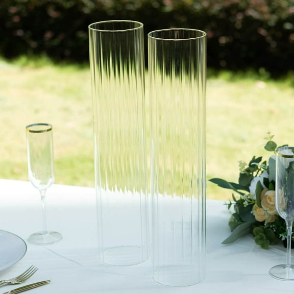 Balsa Circle 18" Clear 2 Ribbed Candelabra Candle Holder Glass Shades Wedding Party Decorations