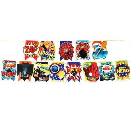 Avengers Superhero Birthday Flag, Spider-Man Thor Hulk Paper Banner