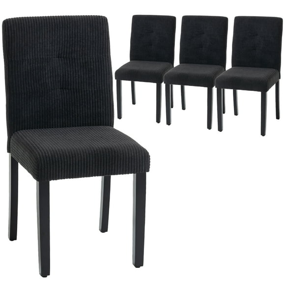 HOMCOM Corduroy Upholstered Dining Chairs, Kitchen Chairs Set of 4, Black