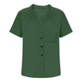 thumbnail image 5 of GERsome Womens T-Shirts Button Down V-Neck Short Sleeve Shirts Casual Work Blouses Summer Tops with Pockets,Green,Size L, 5 of 6