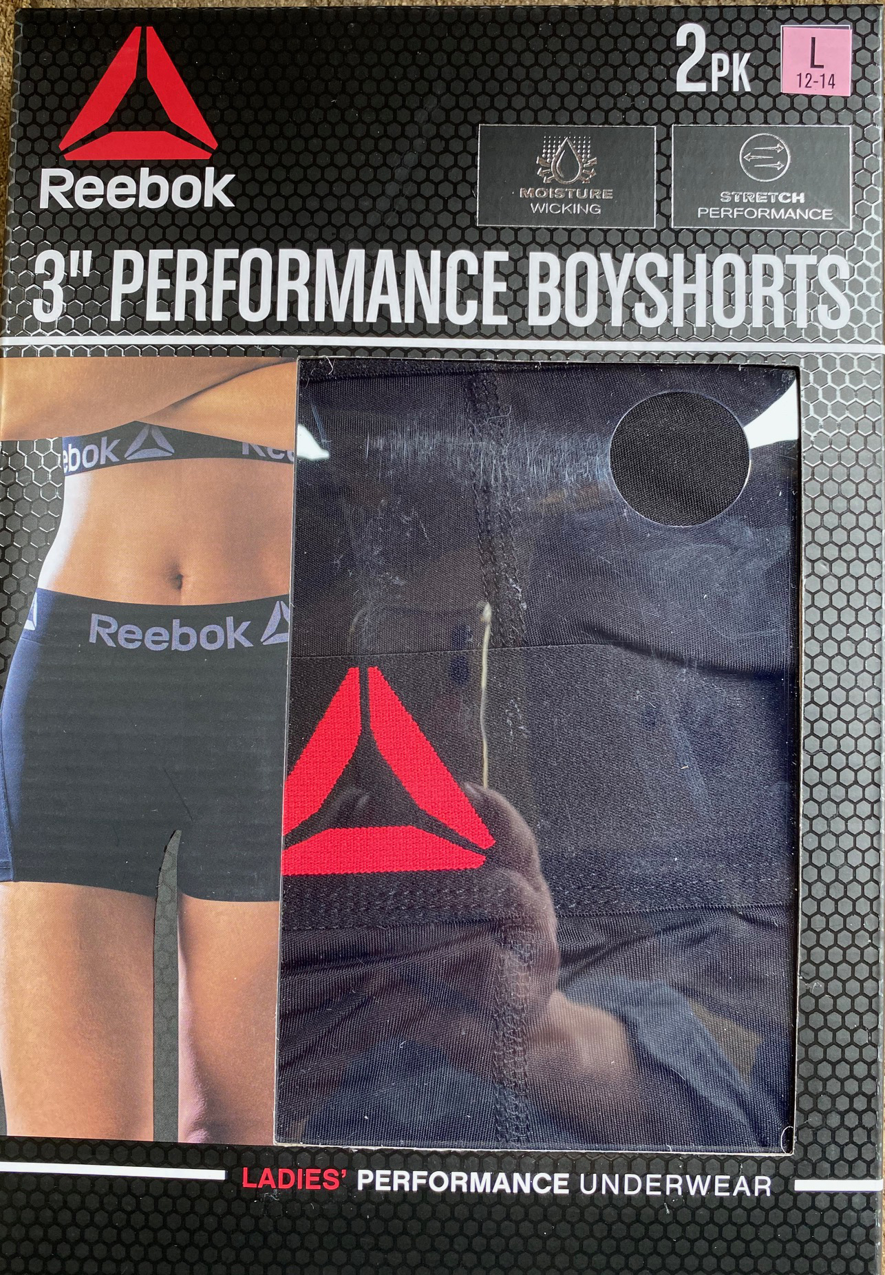 Reebok Women's 3" Performance Boyshort Panties 2 Pack, Black/Black