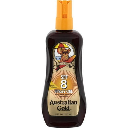 Australian Gold Sunscreen Spray Gel SPF8 Waterproof Sunscreen with Instant Bronzer and Moisturizer