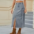 thumbnail image 2 of Mrat A-Line Flowy Skirt Women's Spring/Summer Denim Casual Wear Pocket Skirt Casual Mid Length Split Skirt Pencil Skirt S-120 Light Blue M, 2 of 9