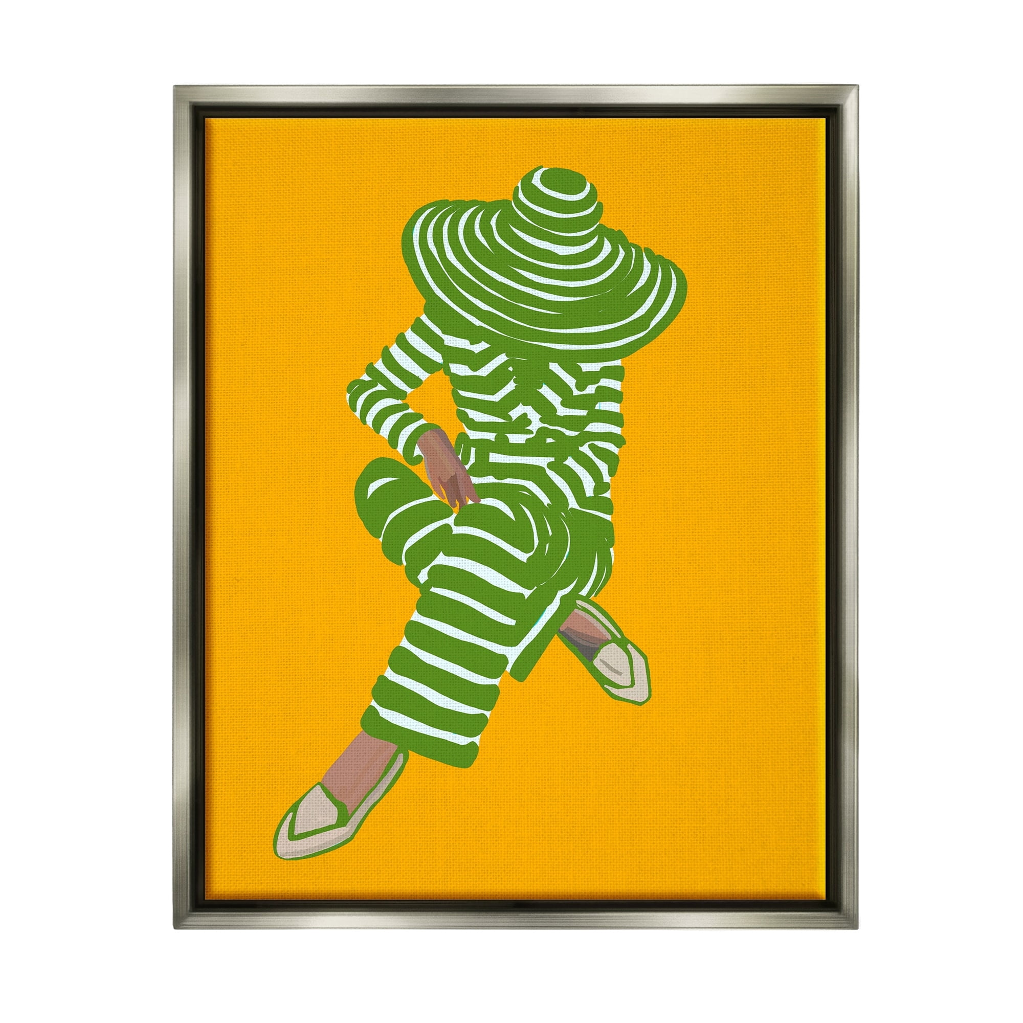 Stupell Industries Patterned Stripes Fashion Outfit Modern Woman Sitting Graphic Art Luster Gray Floating Framed Canvas Print Wall Art, Design by Amelia Noyes