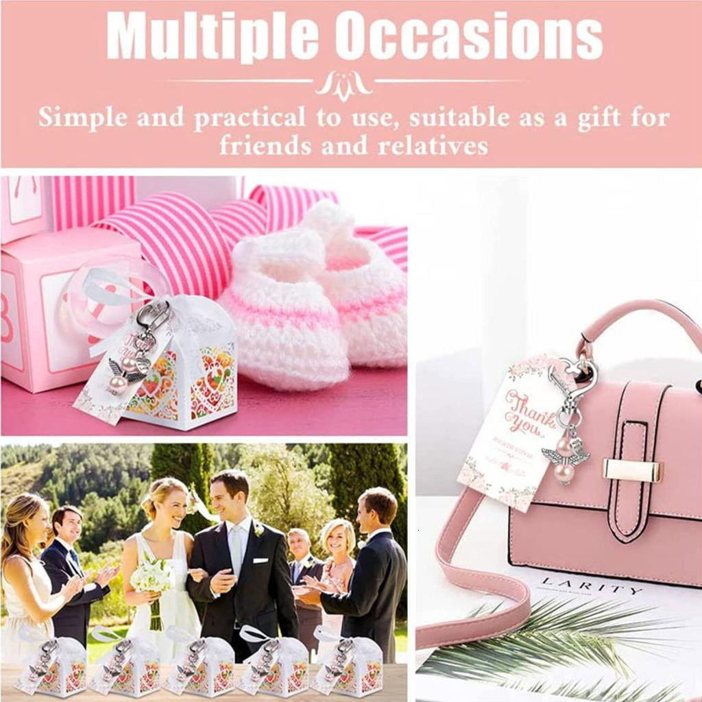 Osdhezcn 144 PCS Keys Rings with Baptism Favor Boxes Kraft Paper Alloy Material for Girls