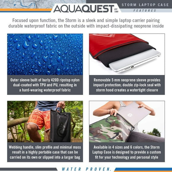 Aqua Quest Storm Laptop Case - 100% Waterproof Pouch for Apple, Samsung, Acer, Dell, Asus, Lenovo, HP Lightweight