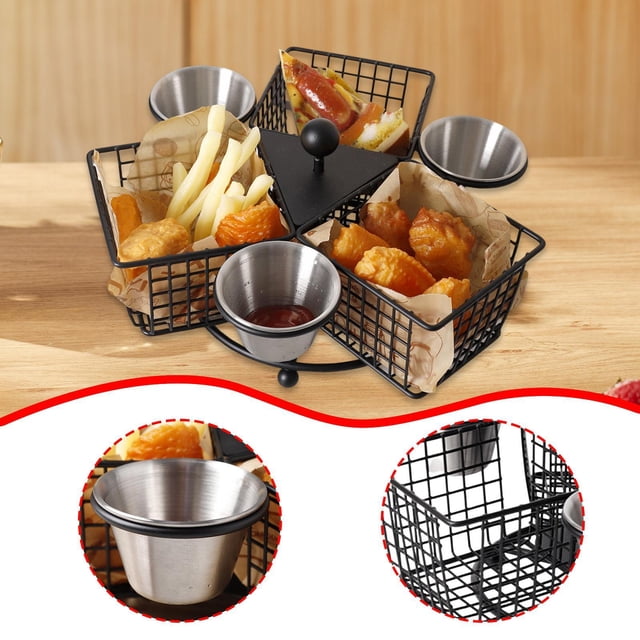 Cesta giratoria para freír con compartimentos divididos, multifuncional para restaurante, 26,5 x 25,5 x 13 cm, cesta de alambre de acero resistente.
