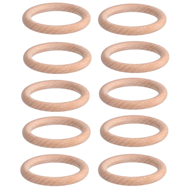 10 anillos de madera sin terminar, círculos de madera natural para manualidades, joyería, dentición de bebé, 5 cm