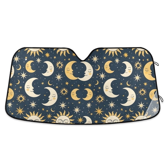 Sleeping Sun and Moon Car Windshield Sun Shade Foldable Car Front Window Visor Heat and UV Protection 53x23.5