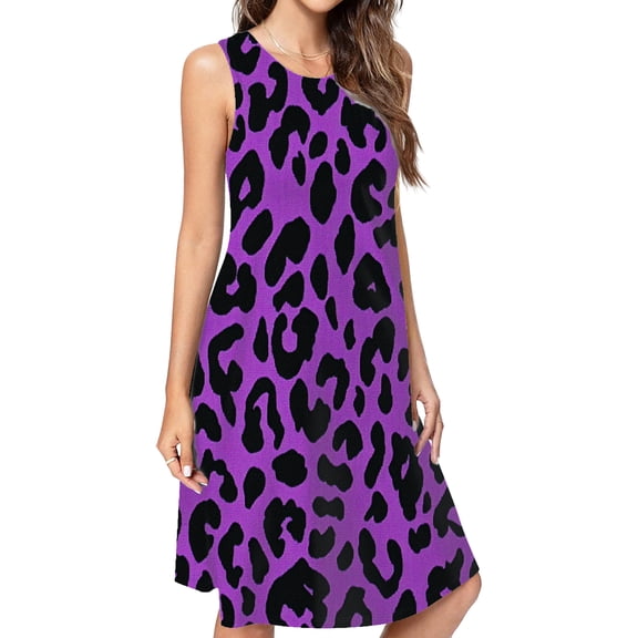 Purple And Black Cheetah Print Dress Loose Women'S Dress Beach Dresses With Pockets Dresses For Womens