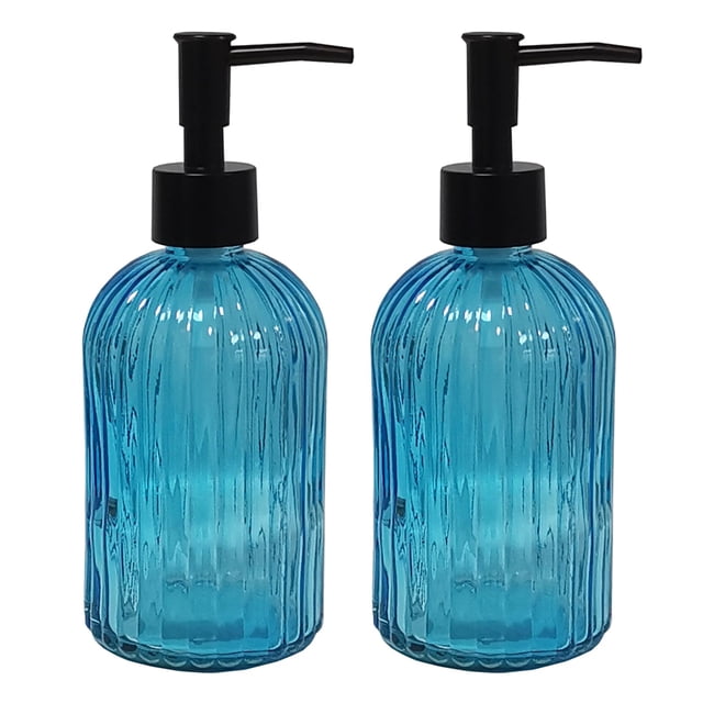 Set dispensador de jabón YYTSGG de vidrio azul, 400 ml, recargable (paquete de 2)