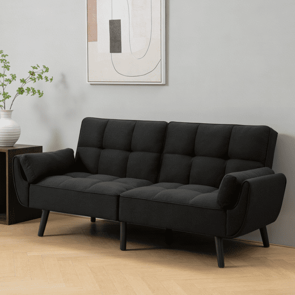 BSHTI 75.2 inch Modern Futon Sofa Bed,Multi-functional Design Sofa Sleeper and The bbackrest has 3 Adjustable Positions for Home,Office,and Guest Room,Black